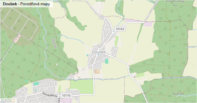 Doubek - záplavové mapy stoleté vody