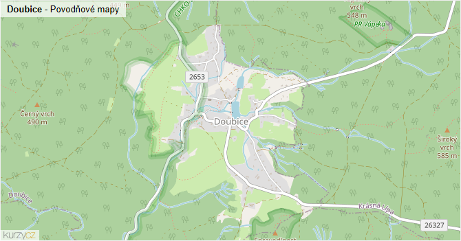 Doubice - záplavové mapy stoleté vody