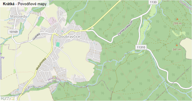 Krátká - záplavové mapy stoleté vody