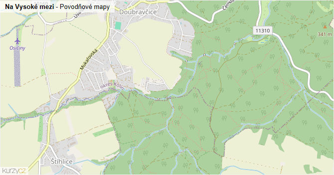 Na Vysoké mezi - záplavové mapy stoleté vody