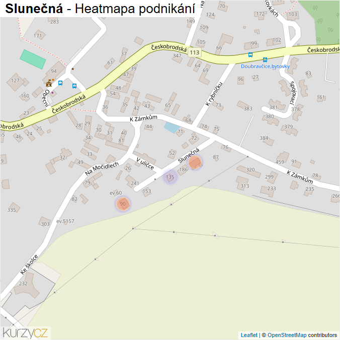 Mapa Slunečná - Firmy v ulici.