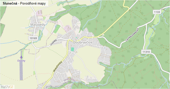Slunečná - záplavové mapy stoleté vody