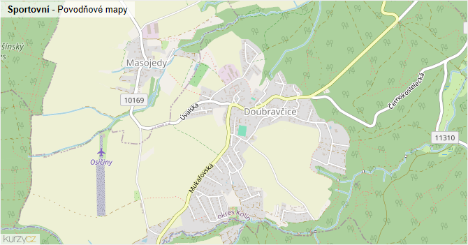 Sportovní - záplavové mapy stoleté vody