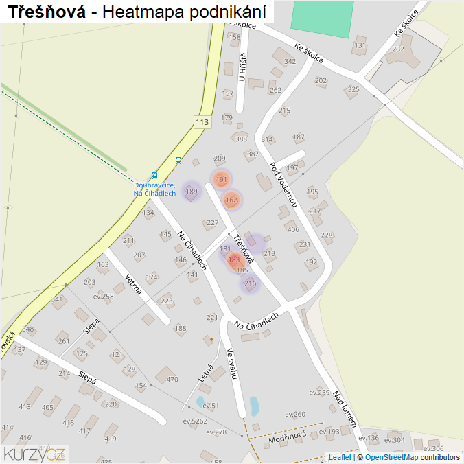 Mapa Třešňová - Firmy v ulici.