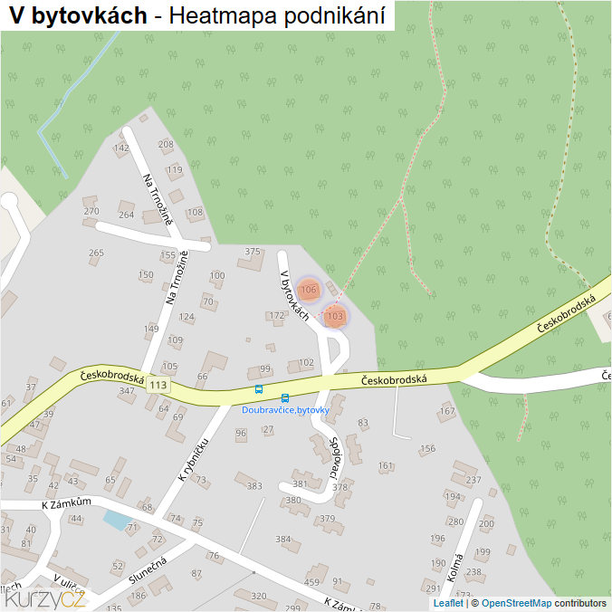 Mapa V bytovkách - Firmy v ulici.