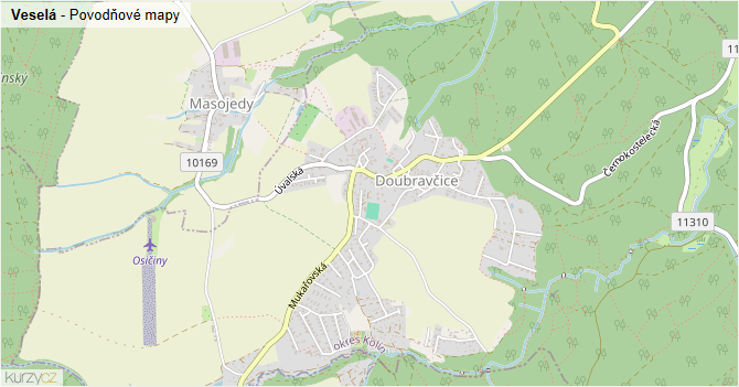 Veselá - záplavové mapy stoleté vody