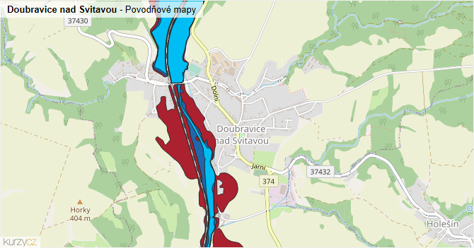 Doubravice nad Svitavou - záplavové mapy stoleté vody
