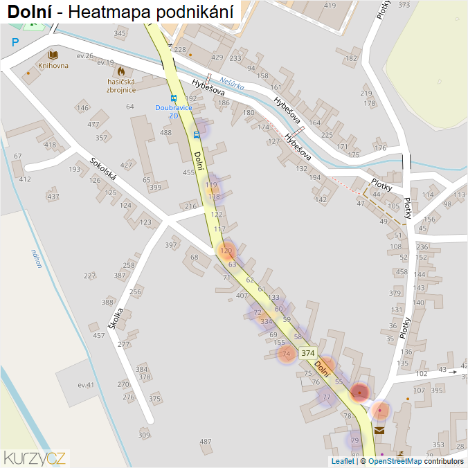Mapa Dolní - Firmy v ulici.
