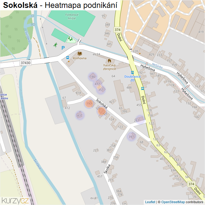 Mapa Sokolská - Firmy v ulici.