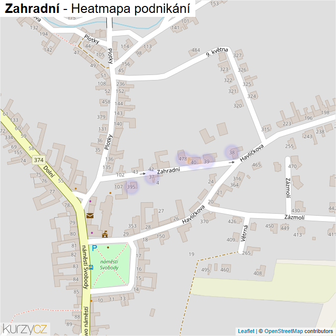 Mapa Zahradní - Firmy v ulici.