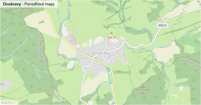 Doubravy - záplavové mapy stoleté vody
