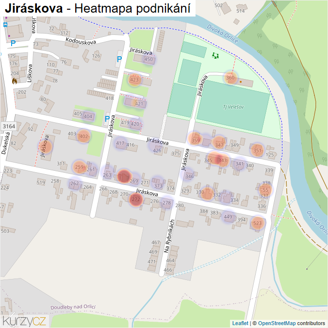 Mapa Jiráskova - Firmy v ulici.