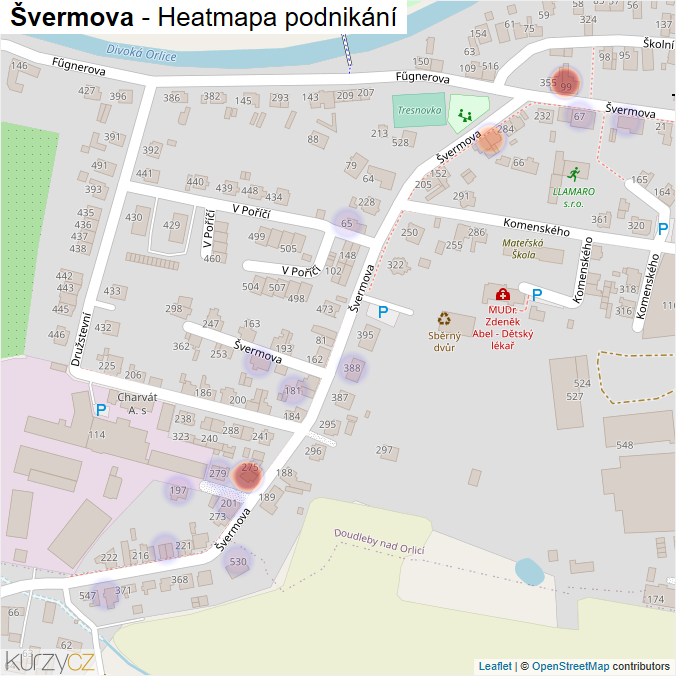 Mapa Švermova - Firmy v ulici.