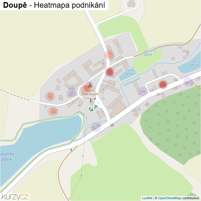 Mapa Doupě - Firmy v části obce.