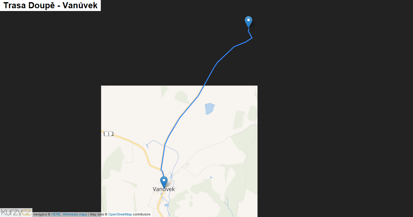 Doupě-Vanůvek, mapa trasy