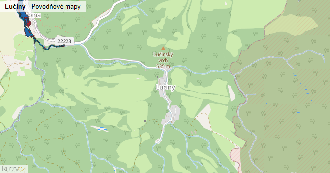 Lučiny - záplavové mapy stoleté vody