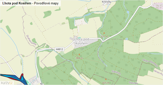 Lhota pod Kosířem - záplavové mapy stoleté vody