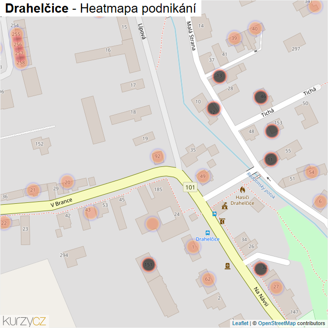 Mapa Drahelčice - Firmy v obci.