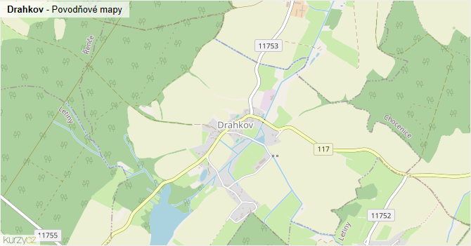 Drahkov - záplavové mapy stoleté vody