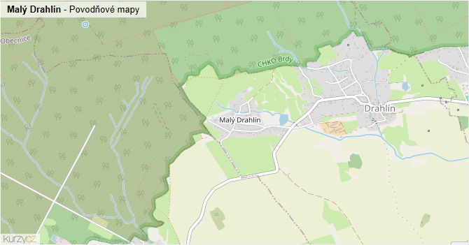 Malý Drahlín - záplavové mapy stoleté vody
