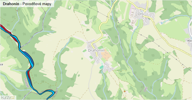 Drahonín - záplavové mapy stoleté vody