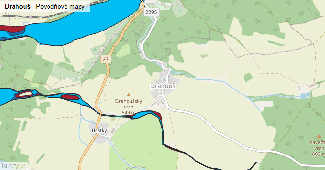 Drahouš - záplavové mapy stoleté vody