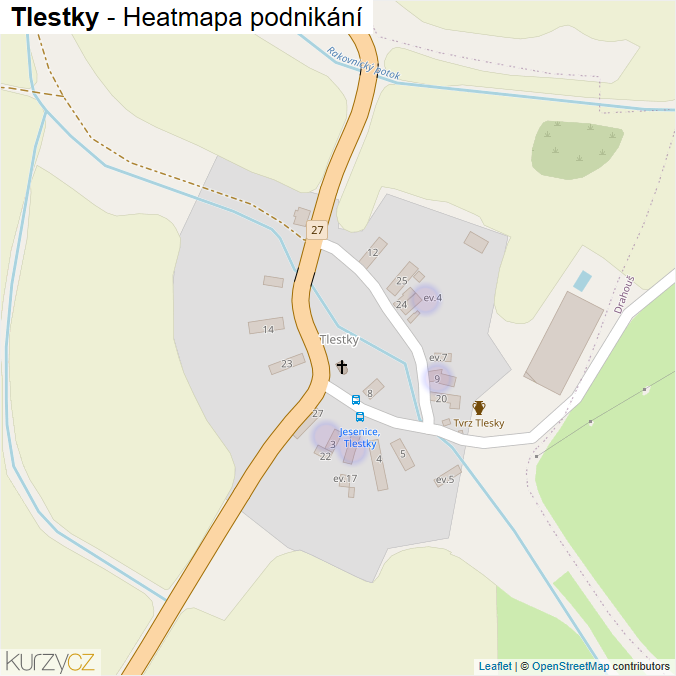 Mapa Tlestky - Firmy v části obce.