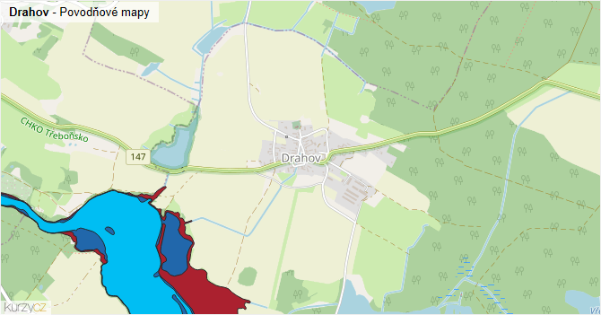 Drahov - záplavové mapy stoleté vody
