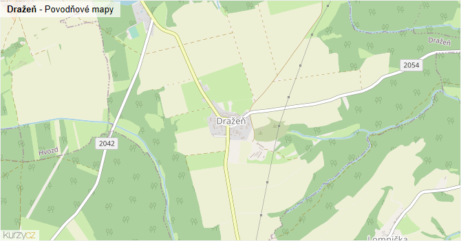 Dražeň - záplavové mapy stoleté vody