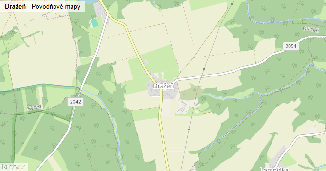 Dražeň - záplavové mapy stoleté vody