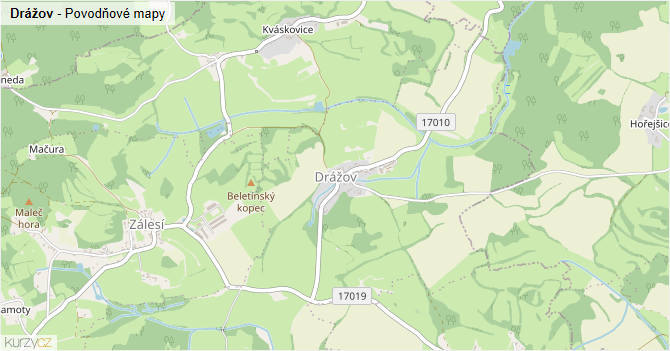 Drážov - záplavové mapy stoleté vody