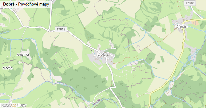 Dobrš - záplavové mapy stoleté vody