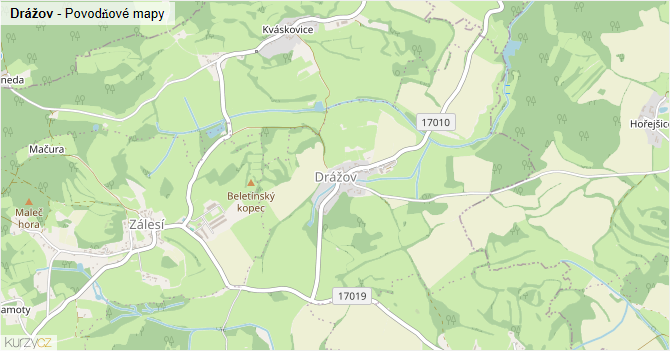 Drážov - záplavové mapy stoleté vody