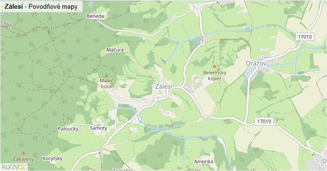 Zálesí - záplavové mapy stoleté vody