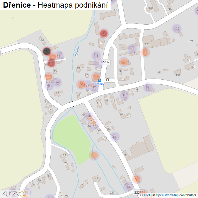 Mapa Dřenice - Firmy v části obce.