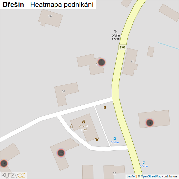 Mapa Dřešín - Firmy v obci.