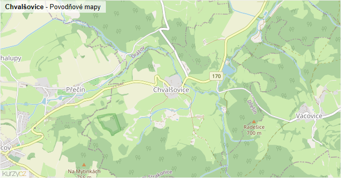 Chvalšovice - záplavové mapy stoleté vody