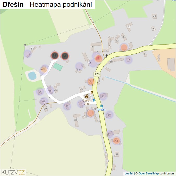 Mapa Dřešín - Firmy v části obce.