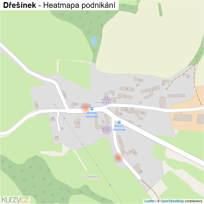 Mapa Dřešínek - Firmy v části obce.