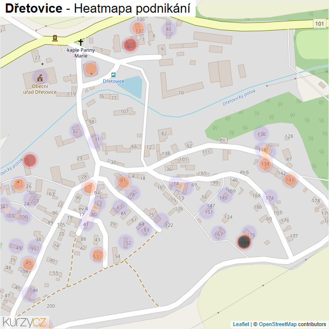 Mapa Dřetovice - Firmy v části obce.
