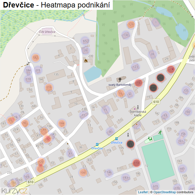 Mapa Dřevčice - Firmy v části obce.