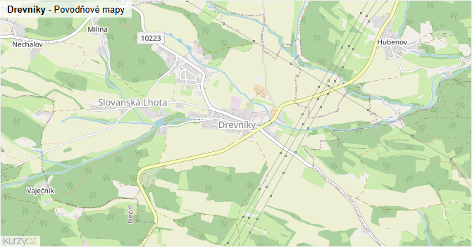 Drevníky - záplavové mapy stoleté vody