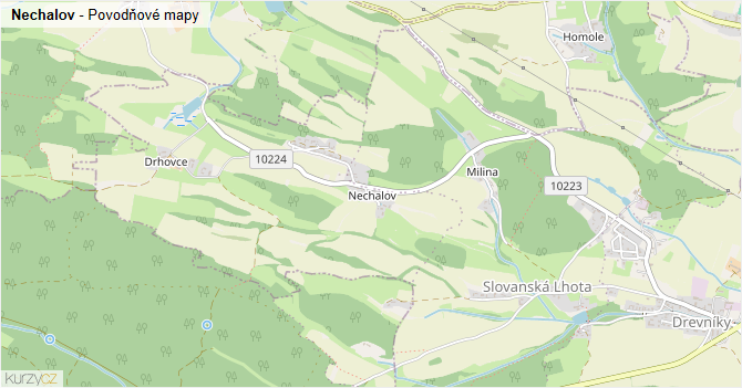 Nechalov - záplavové mapy stoleté vody