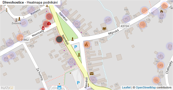 Dřevohostice - mapa podnikání