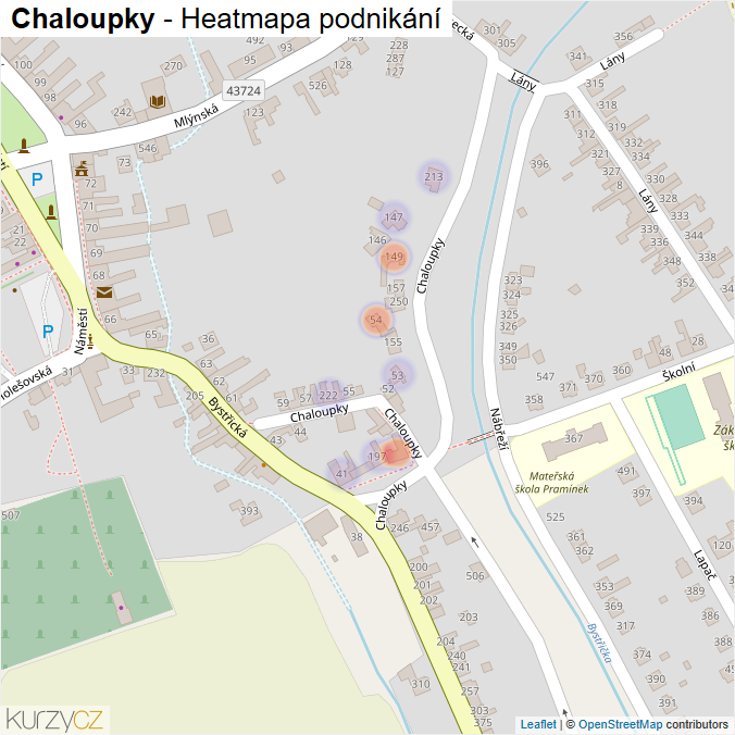 Mapa Chaloupky - Firmy v ulici.