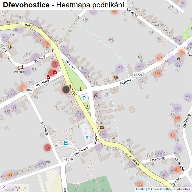 Mapa Dřevohostice - Firmy v části obce.