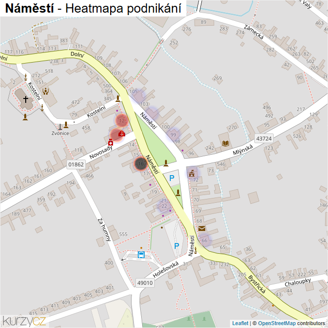 Mapa Náměstí - Firmy v ulici.