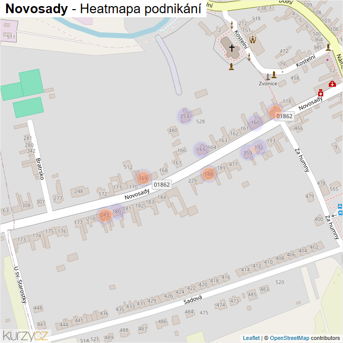 Mapa Novosady - Firmy v ulici.