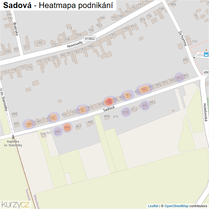 Mapa Sadová - Firmy v ulici.