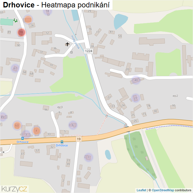 Mapa Drhovice - Firmy v části obce.